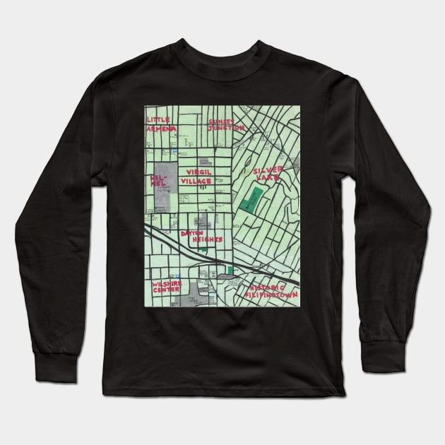 Hoover and Virgil Street Ramble Long Sleeve T-Shirt by PendersleighAndSonsCartography